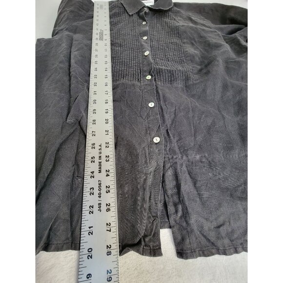 Bloomingdales Womens Black Button-Up Pintuck Linen Shirt Size 1X Long Sleeves - Picture 7 of 7